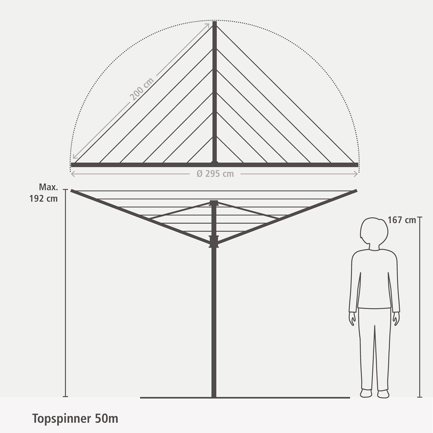 Brabantia Topspinner Outdoor 4 Arm Spinning Clothesline (164 ft/Ø 1.8") Rotating, Folding Clothes Drying Rack + Ground Spike (Anthracite)