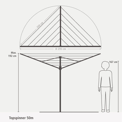 Brabantia Topspinner Outdoor 4 Arm Spinning Clothesline (164 ft/Ø 1.8") Rotating, Folding Clothes Drying Rack + Ground Spike (Anthracite)