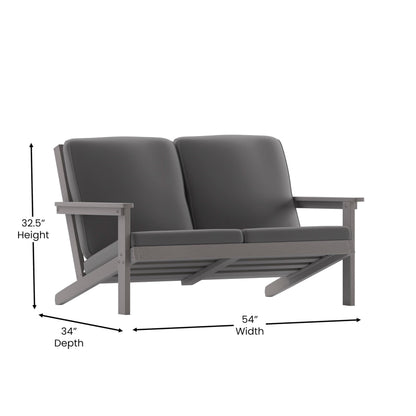 Flash Furniture Charlestown Adirondack Style Deep Seat Patio Loveseat with Cushions - Gray Poly Resin Frame - Gray All-Weather Cushions - Indoor/Outdoor