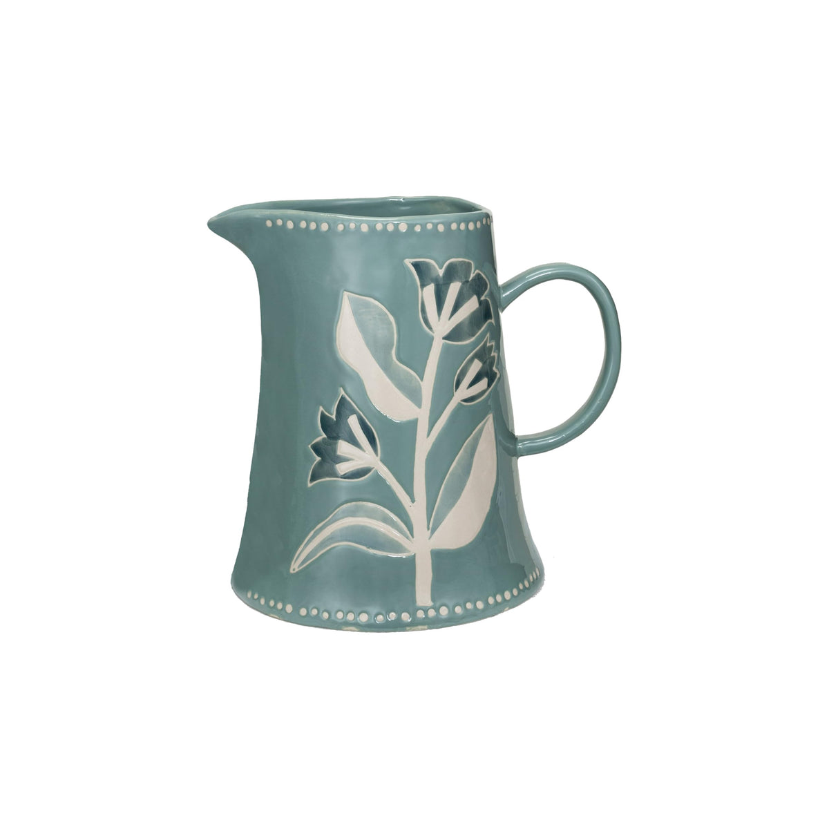 Creative Co-Op Hand-Painted Stoneware Pitcher with Wax Relief Pattern, Blue