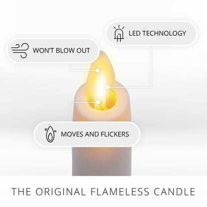 Luminara Flameless Battery Operated White Tapers, Pack of 2 0.87" x 6.75" Candles, Realistic LED Flickering Flame Safe for Home Kids & Pets