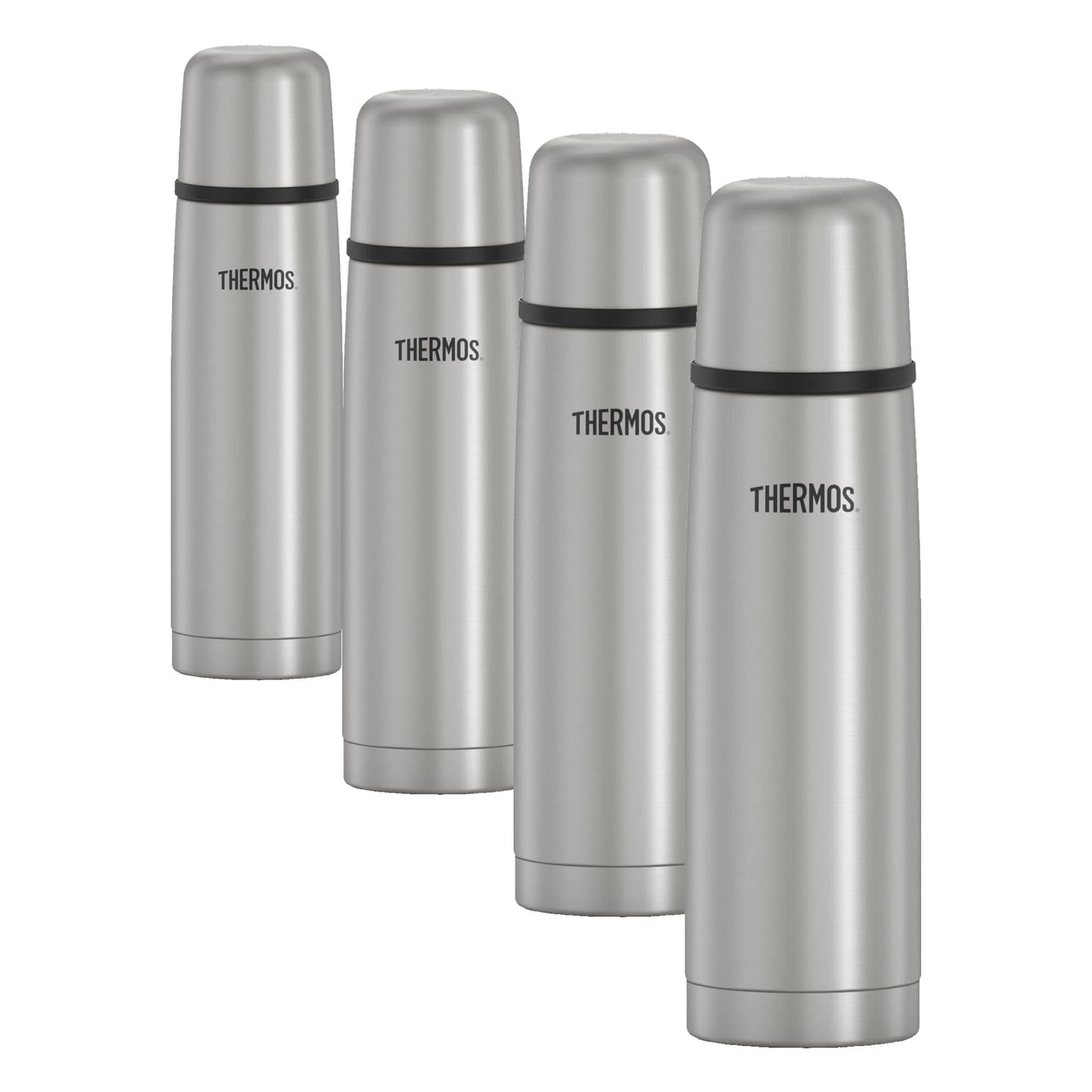 THERMOS Vacuum Insulated Bottle 16 Ounce Stainless Steel | Hot 12 Hours | Cold 24 Hours | Built-in Cup | Pack of 4