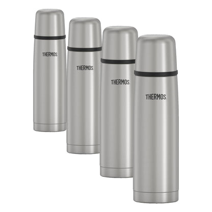 THERMOS Vacuum Insulated Bottle 16 Ounce Stainless Steel | Hot 12 Hours | Cold 24 Hours | Built-in Cup | Pack of 4
