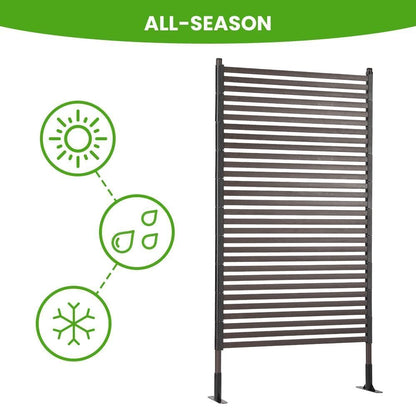 OTOSUNNY Metal Outdoor Privacy Screen with Stand, 4 ft W x 6 ft H PE-Coating Steel Pipes and Slats Panels, Decoative Privacy Screen Fence Panels Freestanding for Outside Patio Garden Backyard, Brown