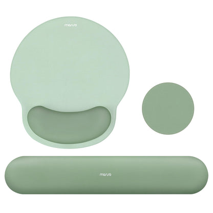 MOSISO Wrist Rest Support for Mouse Pad&Keyboard Set, Circle Curved Ergonomic Mousepad&Coaster Non-Slip Base Home/Office Pain Relief&Easy Typing Pad with Soft Cloth&Raised Memory Foam, Antique Green