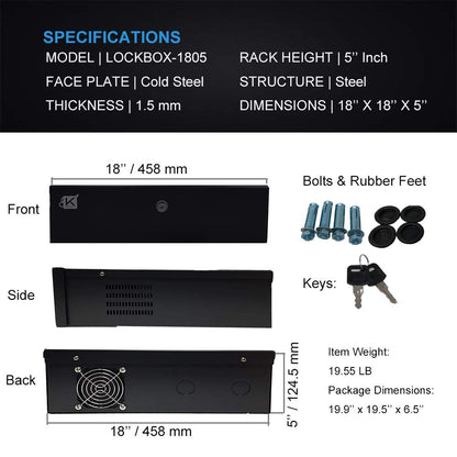Kenuco Heavy Duty 16 Gauge DVR Security Lockbox with Fan (Black 18'' X 17.9'' X 4.96')