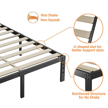 ZIYOO Full Size Bed Frame, 3 Inches Wide Wood Slats,18 Inch Tall Metal Platform, Heavy Duty 3500lbs Support for Mattress, No Box Spring Needed, Noise Free