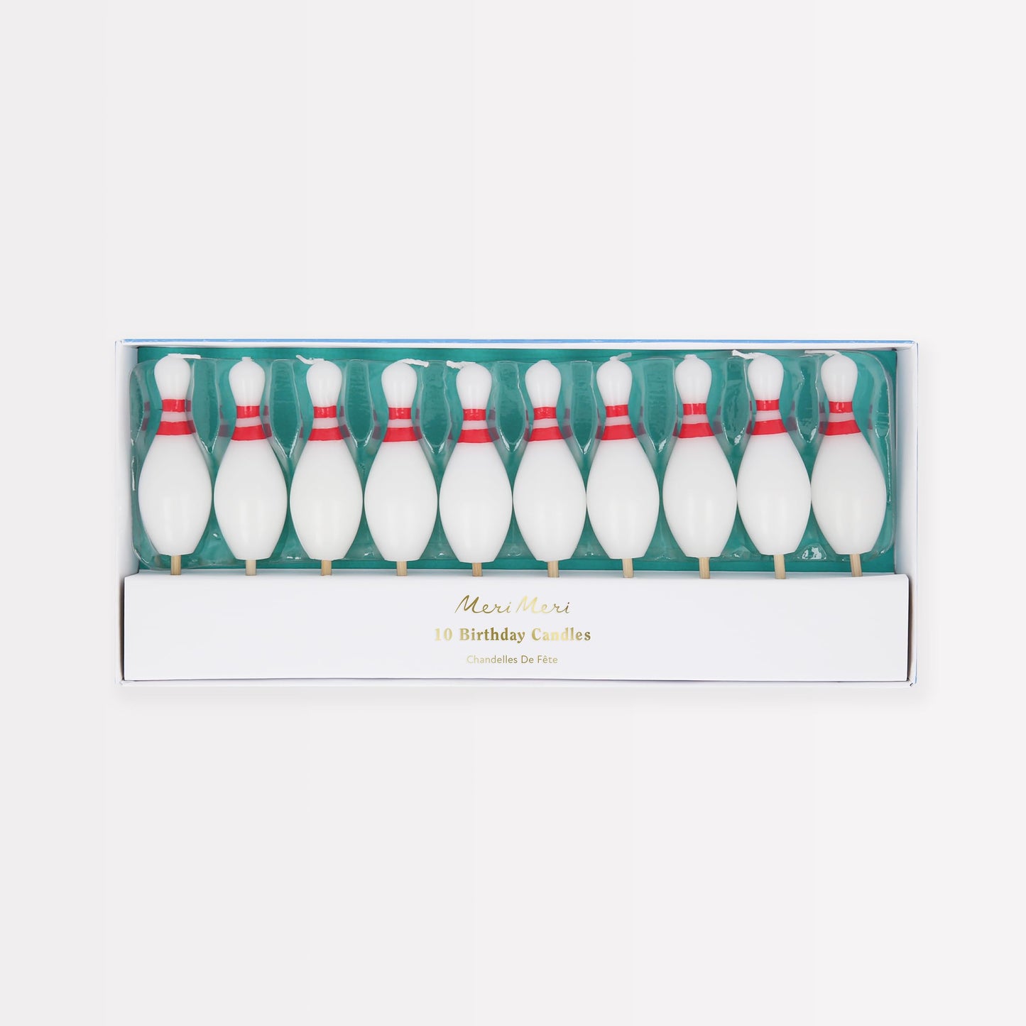 Meri Meri Bowling Pin Candles (Pack of 10), 3.75" Tall, Unscented, Bowling Party Decorations