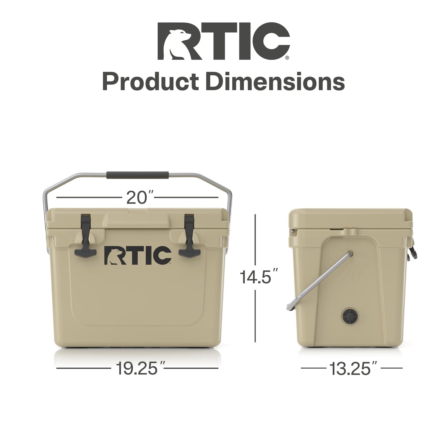 RTIC 20 QT Ultra-Tough Cooler Hard Insulated Portable Ice Chest Box for Beach, Drink, Beverage, Camping, Picnic, Fishing, Boat, Barbecue, Tan