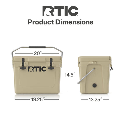 RTIC 20 QT Ultra-Tough Cooler Hard Insulated Portable Ice Chest Box for Beach, Drink, Beverage, Camping, Picnic, Fishing, Boat, Barbecue, Tan