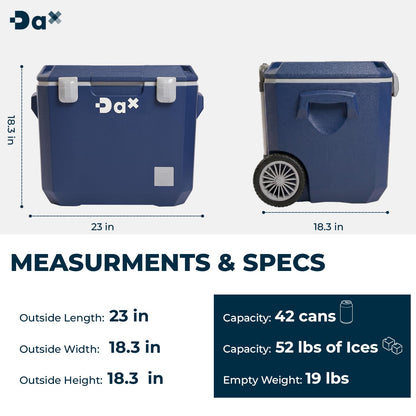 DA Ultra-Light 60 QT Hard Cooler with Wheels and Telescopic Handle, Keep Cold Up to 5 Days, 30% Lighter Than Rotomolded, Coolers Ice Chest for Camping, Tailgating, Beach (60QT Dark Blue)