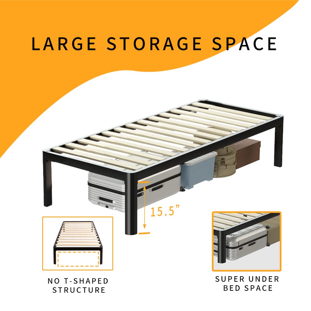MAF Metal 18 Inch Twin Platform Bed Frame with Anti-Collision Round Legs, Black 3500 Lbs Heavy Duty Bed Frame with Wood Slats, No Box Spring Needed, Easy Assembly