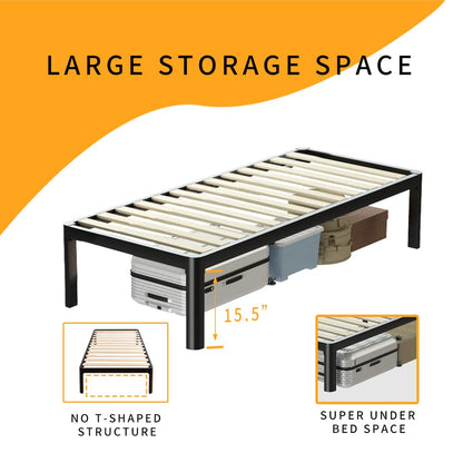 MAF Metal 18 Inch Twin Platform Bed Frame with Anti-Collision Round Legs, Black 3500 Lbs Heavy Duty Bed Frame with Wood Slats, No Box Spring Needed, Easy Assembly