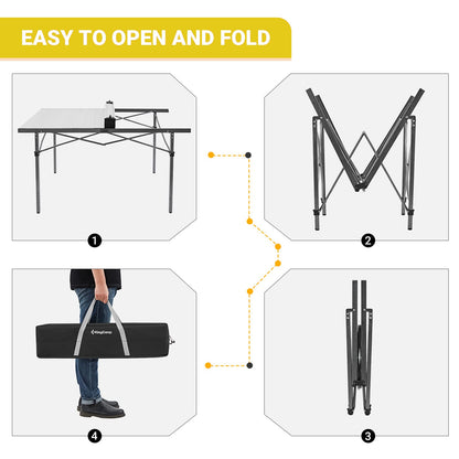 KingCamp KC2133_Black/Silver-USVC1 Portable Stable Table for Outdoor Picnic, Camping, Barbecue and Backyard Party, 4-6 Person, 53.5"×27.5"
