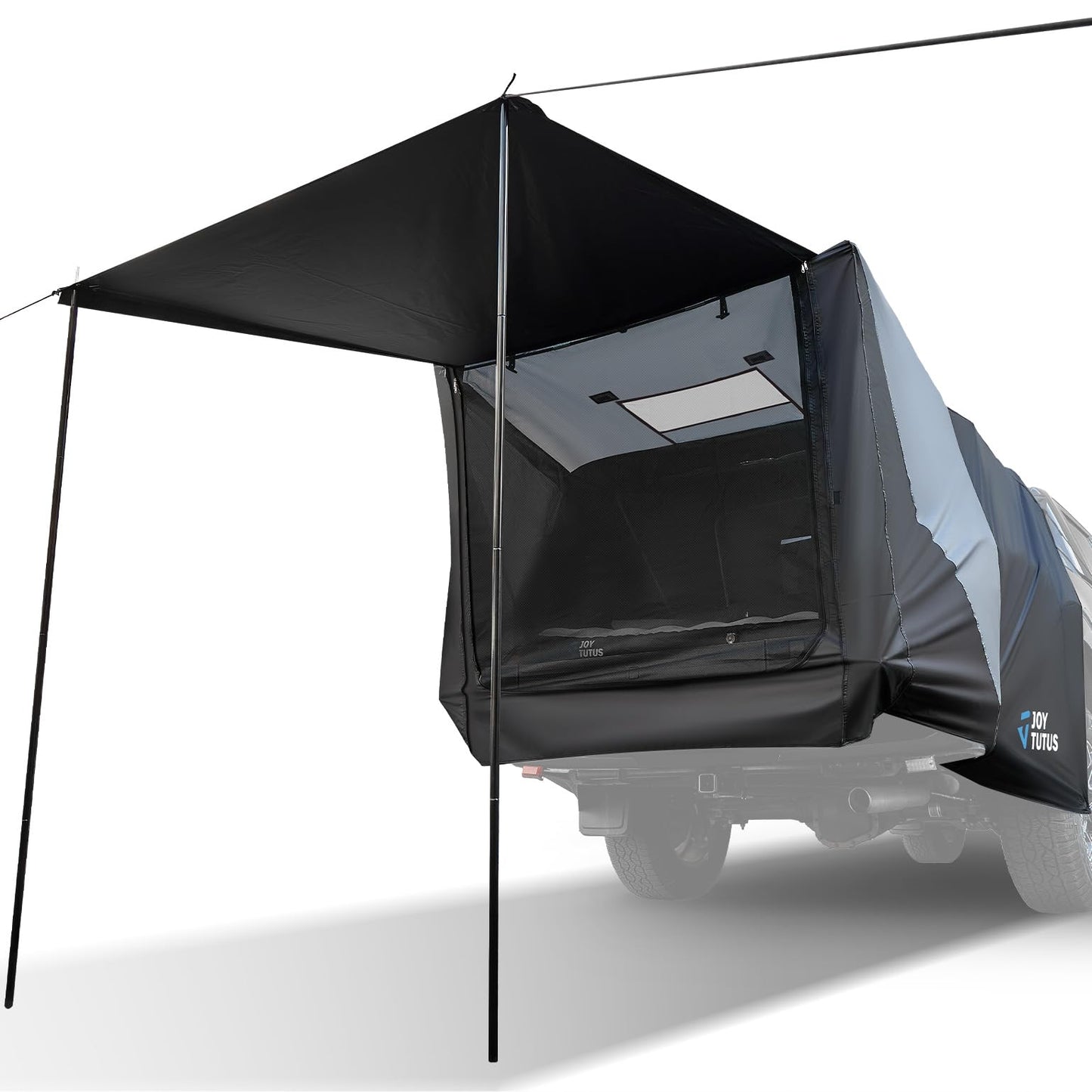 JOYTUTUS Truck Tent with Awning, Truck Bed Tailgate Tent Pickup Camping Tent Canopy (Only Fits Mid-Size Truck with Soft Hard Topper or Camper Shell)