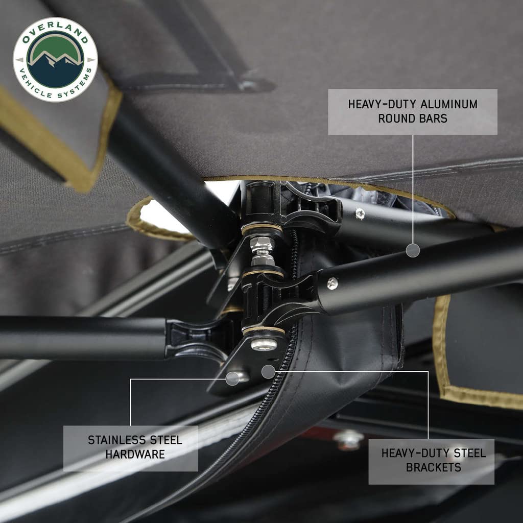 Overland Vehicle Systems 19689909 HD Nomadic 270 LTE Awning Passenger Side | 65 Sq Ft of Coverage | Dark Gray Fabric with Travel Cover Included | Twist and Lock Technology | Weather-Resistant
