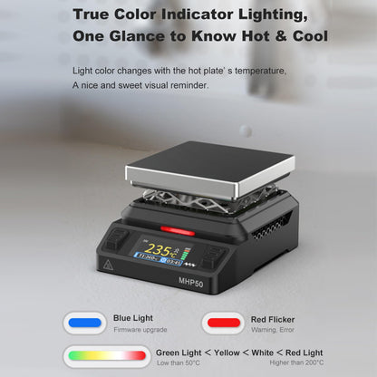 TOOLSAGE Mini Hot Plate Preheater Soldering Station MHP50 Portable Smart Constant 100-350°C Heater Platform 50mm Heating Area Original Welding Tool (AL50-Silver)