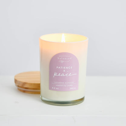 Beautifully Balanced Scented Lidded Glass Soy Candle, Patience + Peace 9.3 oz.