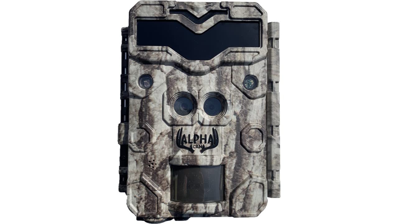 ALPHA CAM No Glow 4K Video Dual Lens Hunting Trail Camera 32MP 60fps IP67 Waterproof Scouting Cam with Ultra Fast Trigger Speed and Recovery Rate 2.4" Color Viewscreen