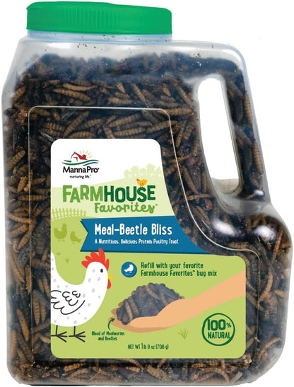 Manna Pro Beetle Bliss Poultry Treat - All-Natural Mealworm & Beetle Blend - 25oz, 45% Protein for Chickens & Ducks