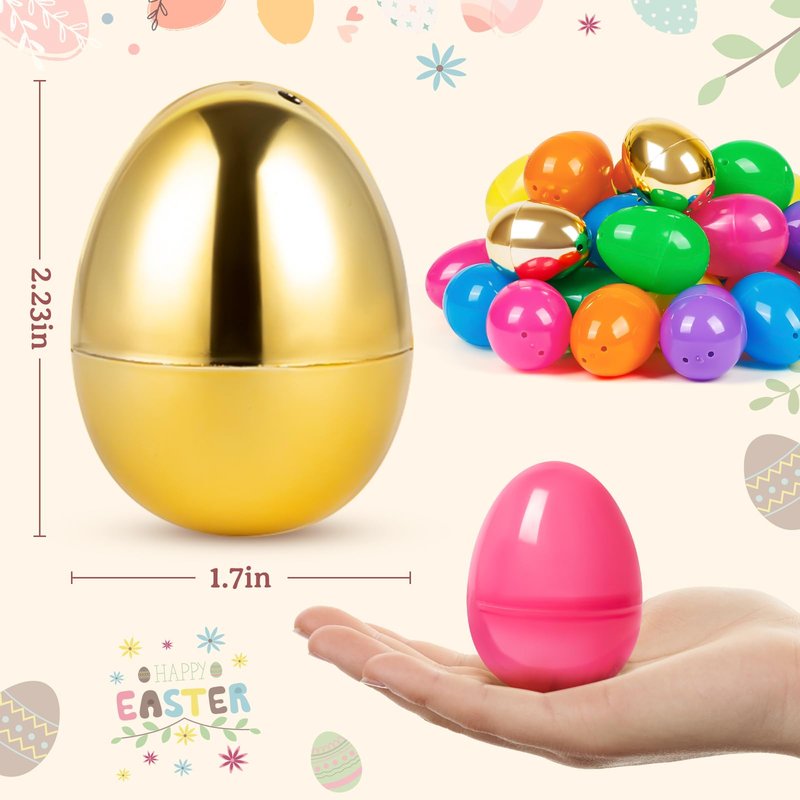Jumlys 50 PCS 2.4" Plastic Easter Eggs, 42 PCS Empty Easter Eggs Bulk with 8 Golden Eggs, Fillable Eggs with Hinge, Perfect for Easter Hunt, Basket Stuffers Fillers and Easter Theme Party Favors