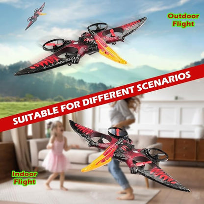 Dinosaur Remote Control Drone 2.4G EPP Foam RC Pterodactyl Hobby RC Airplanes with 6-Axis Gyro One Key Takeoff Landing Stunt Roll &amp 360 Flip Fighter Jet Toy Christmas Birthday Gift for Boys Gi