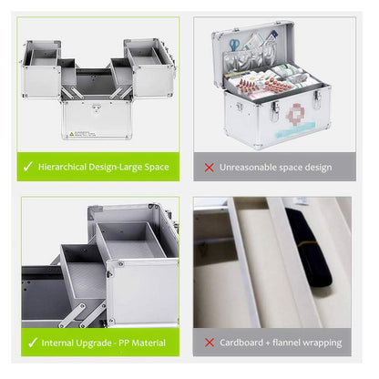 Nurth First Aid Kit Lockable First Aid Box Security Lock Medicine Storage Box with Portable Handle,Medication Lock Box 3 Tier Design/Precription Storage Box Large Space 14 × 9.8 × 11inch (Silver)