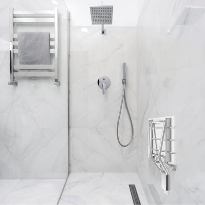 Folding Shower Seat & Chair Wall Mounted for Adults, Fold Down Shower Bench & Stool for Inside Shower, for Small Spaces, Foldable (White, Extra Large)