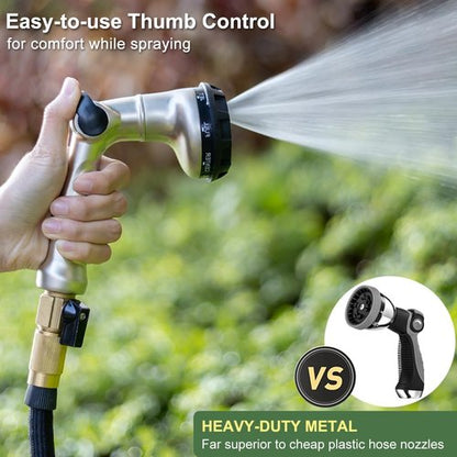FANHAO Heavy Duty Garden Hose Nozzle - 100% Metal with 8 Spray Patterns for Efficient Watering