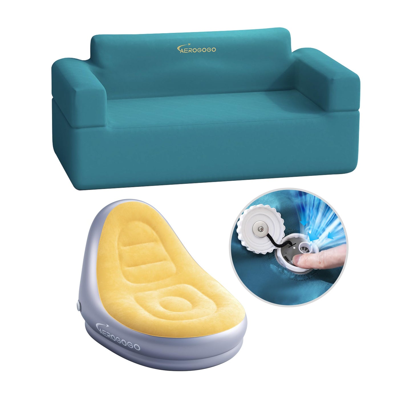 Inflatable Couch Self Inflatable Sofa, Air Couch with Built-in Air Pump Rechargeable Loveseat Bundled with Inflatable LazySofa