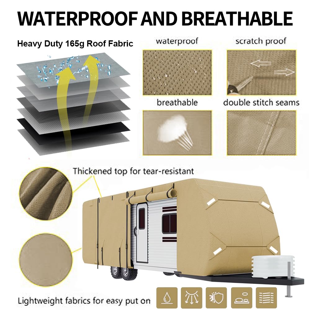 Seamander Travel Trailer RV Cover, Anti-UV, Weatherproof, Rip-Stop Camper Cover for Winter Snow