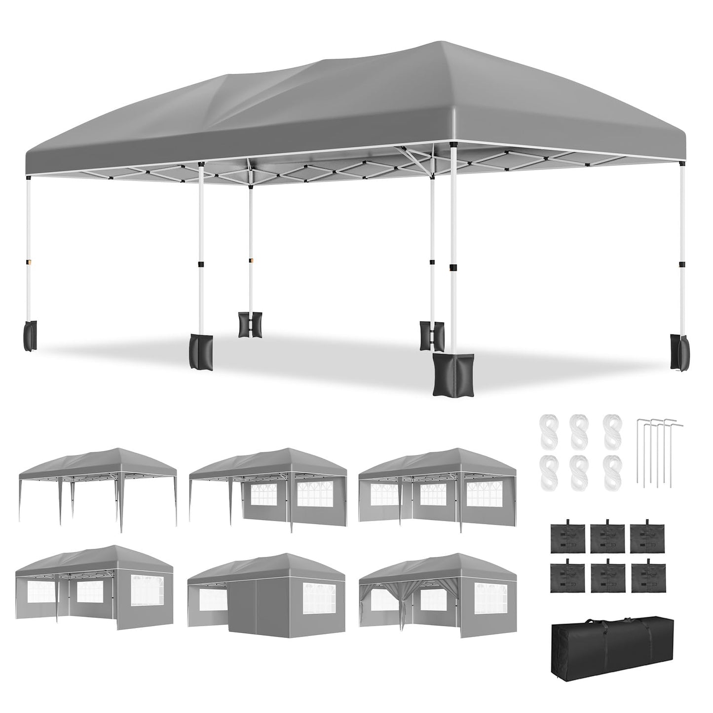 10x20 Pop Up Canopy Tent, Heavy Duty Wedding Party Tent Commercial Grade Instant Shelter with Removable Sidewalls for Outdoor, Parties, 3 Height, Carry Bag, Sandbag
