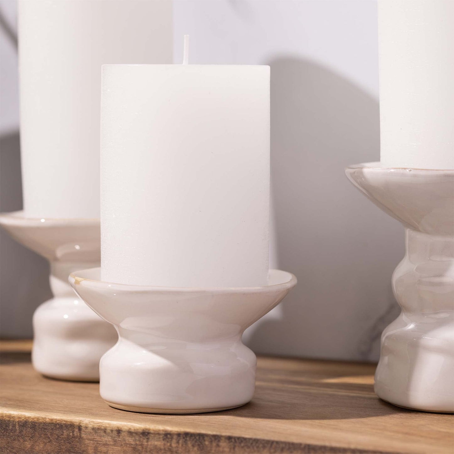 BASK Mottled Pillar Candles - Unscented White Pillar Candles Set of 3 - Dripless, Smokeless for All Occasions