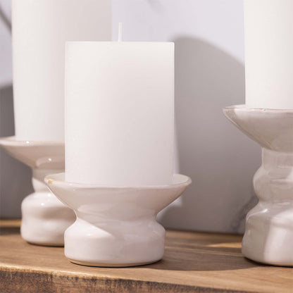 BASK Mottled Pillar Candles - Unscented White Pillar Candles Set of 3 - Dripless, Smokeless for All Occasions