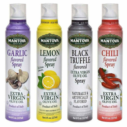 Mantova Extra Virgin Olive Oil Spray Garlic Flavored 8 oz. Spray Bottle - Manage Oil Amount - Great For Salads & Cooking
