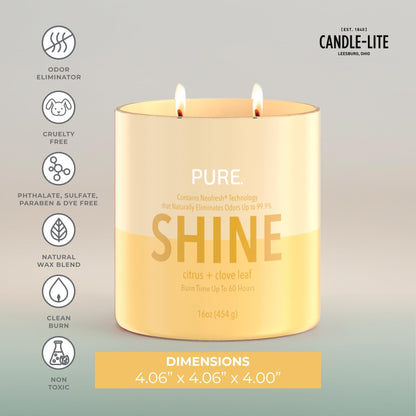 Candle-Lite Pure Citrus & Clove Leaf Odor Eliminating Scented Candles, Neofresh Technology Eliminates 99.9% of Odors, 16 oz 2-Wick Jar, Proudly Poured in The USA, Up to 60 Hours Burn Time