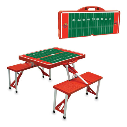 PICNIC TIME NCAA Louisville Cardinals Football Field Folding Picnic Table - Camping Table - Outdoor Table with Umbrella Hole, (Red)