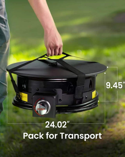 Ciays Large Propane Fire Pit 24 Inch, Gas Fire Pit with Grill Grate, Folding Legs, Hose Hooks, Propane Tank Holder, Cover & Carry Strap, Portable Outdoor Fire Pit for Camping, 58,000 BTU