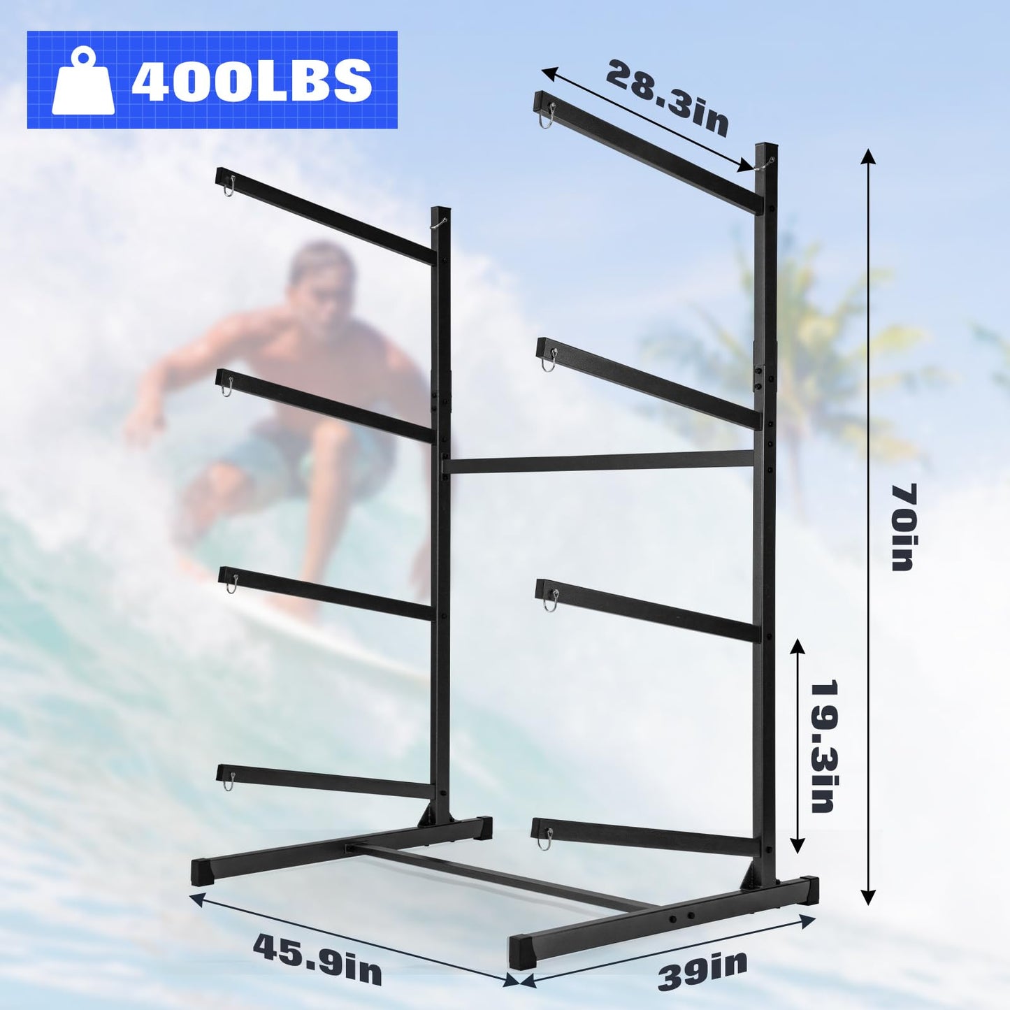 Morohope Outdoor Kayak Storage Rack Freestanding Sup Rack Kayak Stand Freestanding Storage Rack for Kayak Canoe Boat Paddle Board SUP Surfboard for Indoor Outdoor Garage, Shed, Dock, 4 Levels