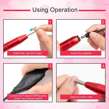Portable Electric Nail Drill Machine, Professional 20000 RPM USB Manicure Pedicure Drills for Acrylic Nails Gel Polishing Shape Tools