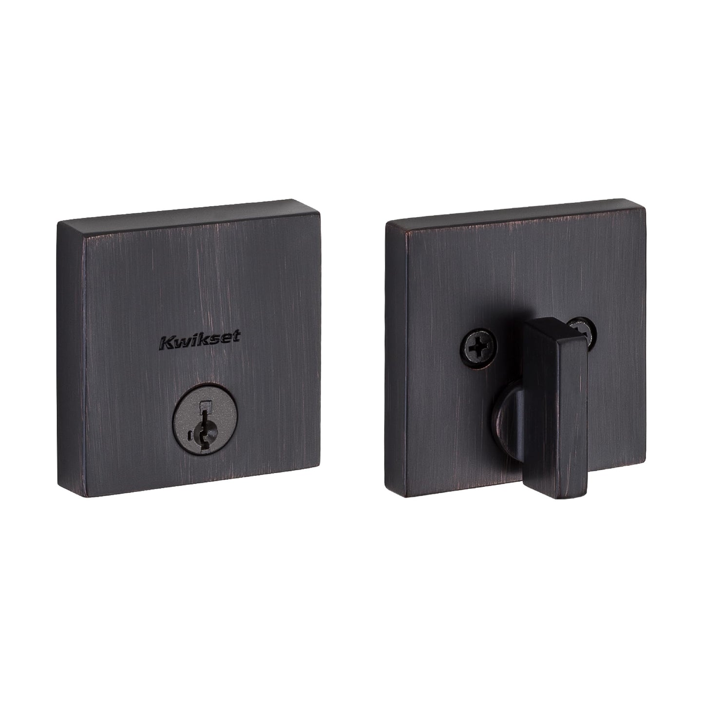 Kwikset Downtown Deadbolt Lock, Matte Black Square Exterior Keyed Front Entry Door, Pick Resistant SmartKey Rekey Security, Single Cylinder Dead Bolt, with Microban Protection