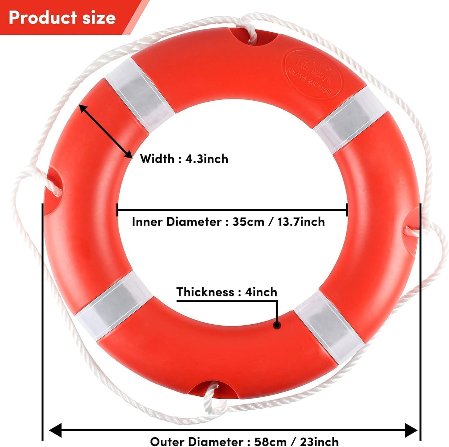 23" Life Ring Boat Safety Throw Ring with Water Floating Lifesaving Rope 50’ and Horseshoe Buoy Bracket for Boating Safety - 3 Pack