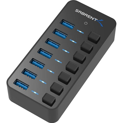 SABRENT 10-Port USB 3.0 Hub, Individual Power Switches and LEDs, 3 Smart Charging Ports, 60W Power Adapter, for PC, Mac, Xbox, PS5, Laptop, Desktop, USB Devices (HB-B7C3)