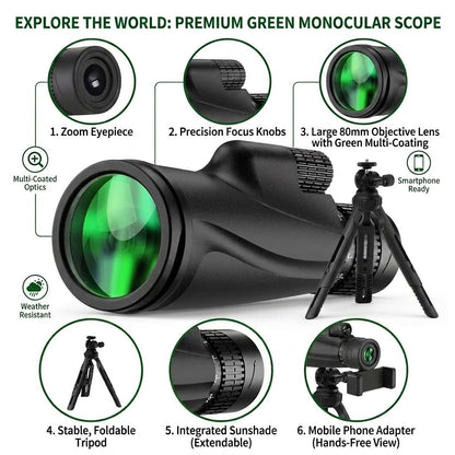 Monocular-Telescope 80x100 High Powered Monoculars High Definition for Adults High Powered with Smartphone Adapter Telescope Bird Watching Travel Camping Hiking