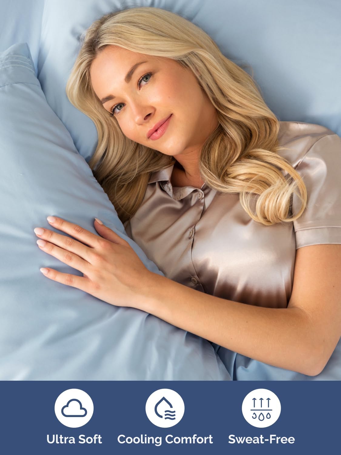 Skiennix Extra Deep Split King Sheet Set - 7 Piece Cooling Luxury Bedding - Soft, Wrinkle-Free, Sky Blue