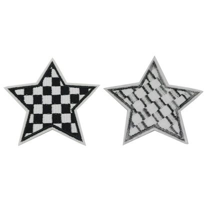 XGNG 20pcs Black and White Star Plaid Iron-On Fabric Patch Clothes Decoration Embroidery Patch