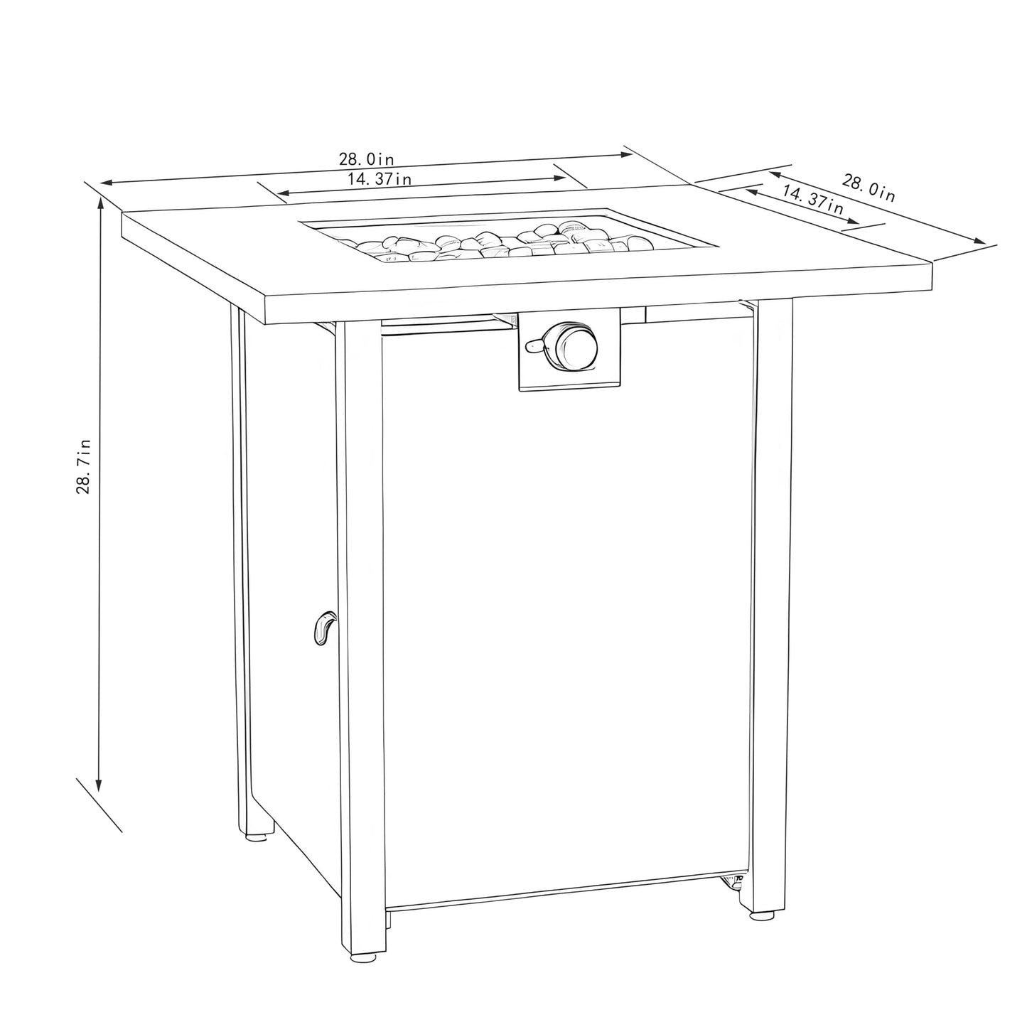 28" Propane Gas Fire Pit Table, 50000 BTU Square Outdoor Fire Pit with Steel Tabletop & Textilene Base, Patio Fire Table with Lava Rocks & Rain Cover for Backyard Deck Garden, Black