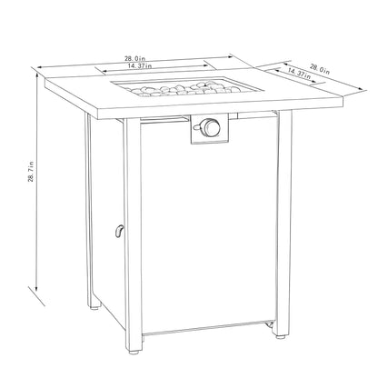 28" Propane Gas Fire Pit Table, 50000 BTU Square Outdoor Fire Pit with Steel Tabletop & Textilene Base, Patio Fire Table with Lava Rocks & Rain Cover for Backyard Deck Garden, Black
