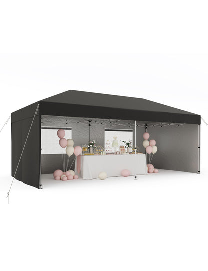 10'x 20' Pop up Canopy Tent, Waterproof Outdoor Party Tent, Portable Instant Commercial Event Gazebo Portable Tent with 4Pcs Sidewalls, 12 Stakes & 6 Sandbags for Backyard Wedding Party, Event, Black