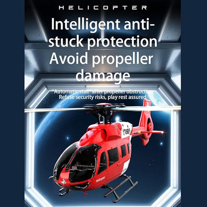 C190 Remote Control Helicopter for Adults 1:30 Scale H145 RC Helicopter 2.4G 6CH Single Propeller Aileron Free Optical Flow Positioning Six-axis Gyroscope Stabilization (Red White(2 Batteries))